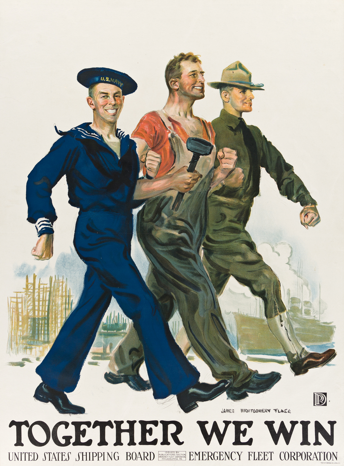 JAMES MONTGOMERY FLAGG (1870-1960).  TOGETHER WE WIN. Circa 1918. 39x29 inches, 99x73½ cm. The W.F. Powers Co. Litho, New York.